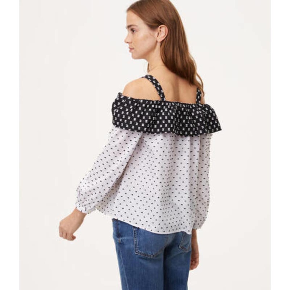 NWT Ann Taylor LOFT Geo off the shoulder strappy top blouse black white 2XL